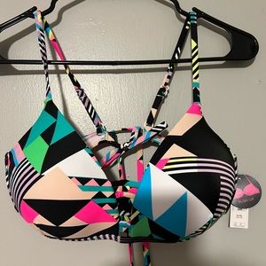 Retro 90s Print Swim Bikini Swim Top